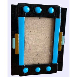 Vintage glass Southwestern Style Black & Turquoise Picture Frame